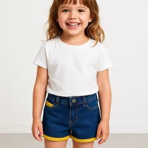 Y2K Blue Denim Shorts with Yellow Trim Limited Too Girls Small